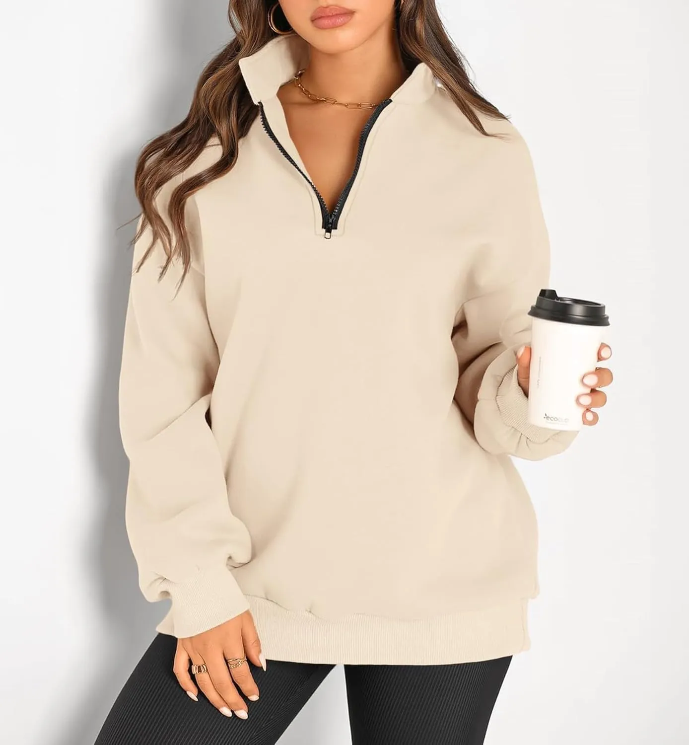Womens Oversized Sweatshirts Fall Fashion Hoodies Half Zip Pullover Long Sleeve Shirts Clothes Outfits