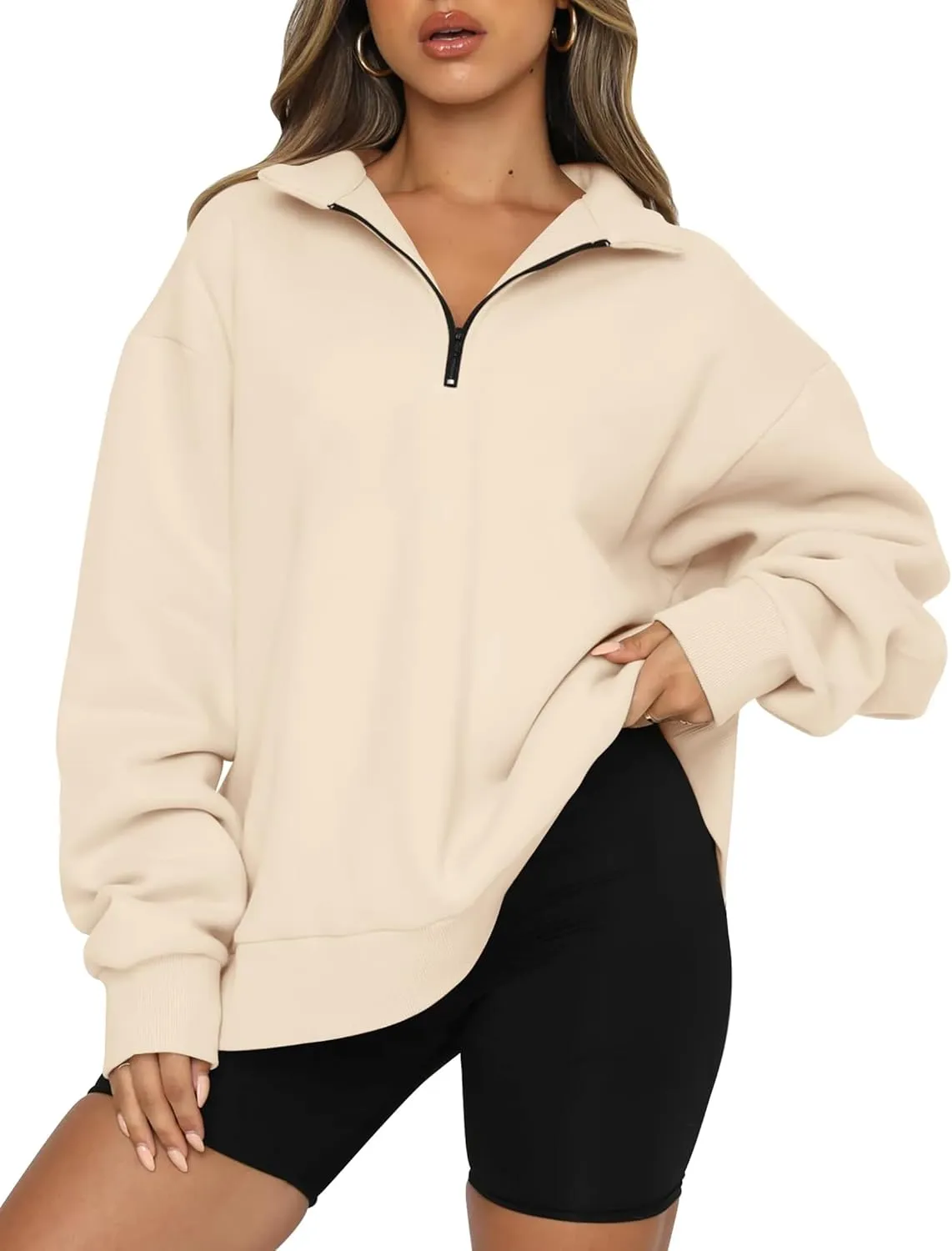 Womens Oversized Sweatshirts Fall Fashion Hoodies Half Zip Pullover Long Sleeve Shirts Clothes Outfits