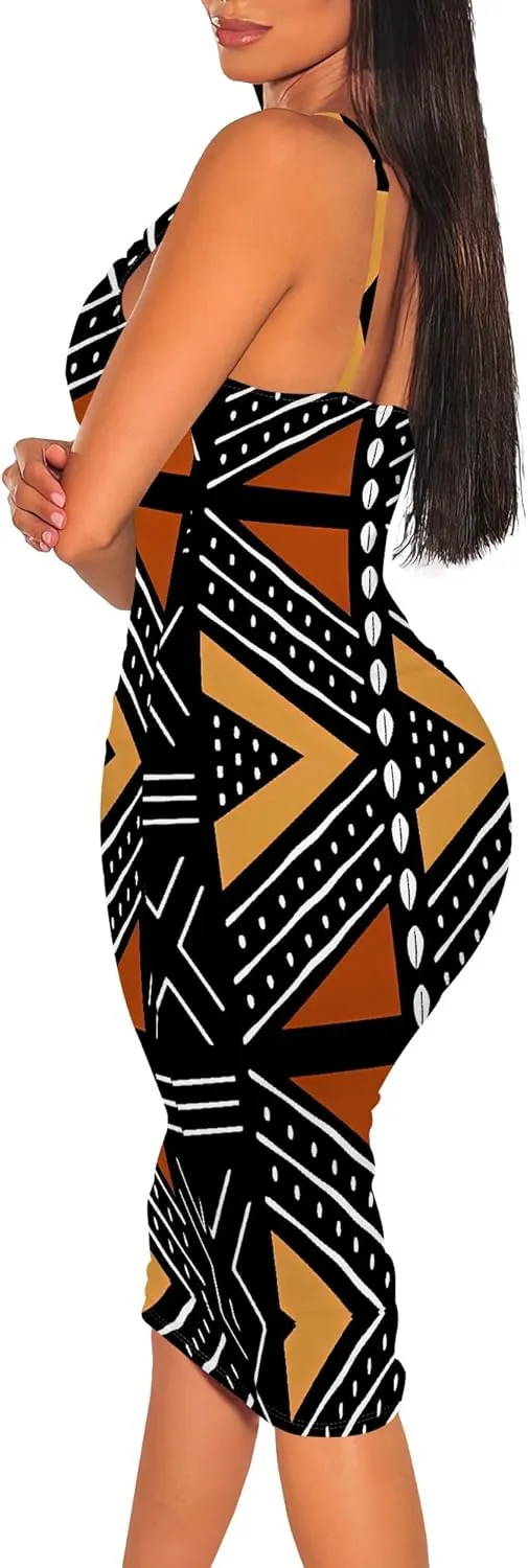 Women's Sexy Sleeveless Bodycon Midi Dress Summer Casual V-Neck Spaghetti Straps Party Club Dresses Beach Vacation Outfits