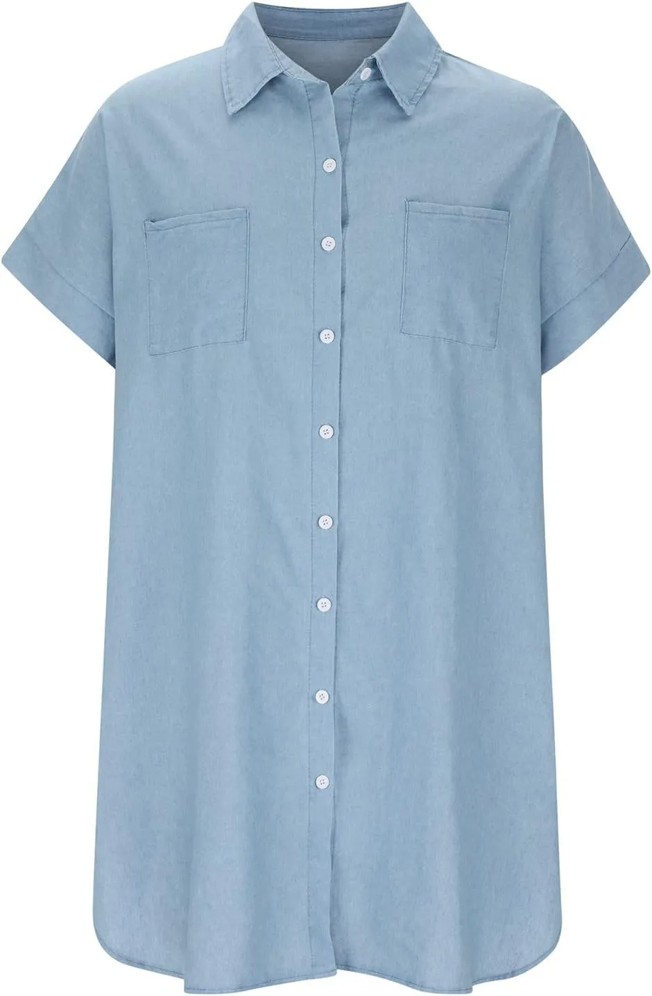 Women's Short Sleeve Denim Maxi Long Midi Loose Fit Shirt Western Fall Summer Dress 2025