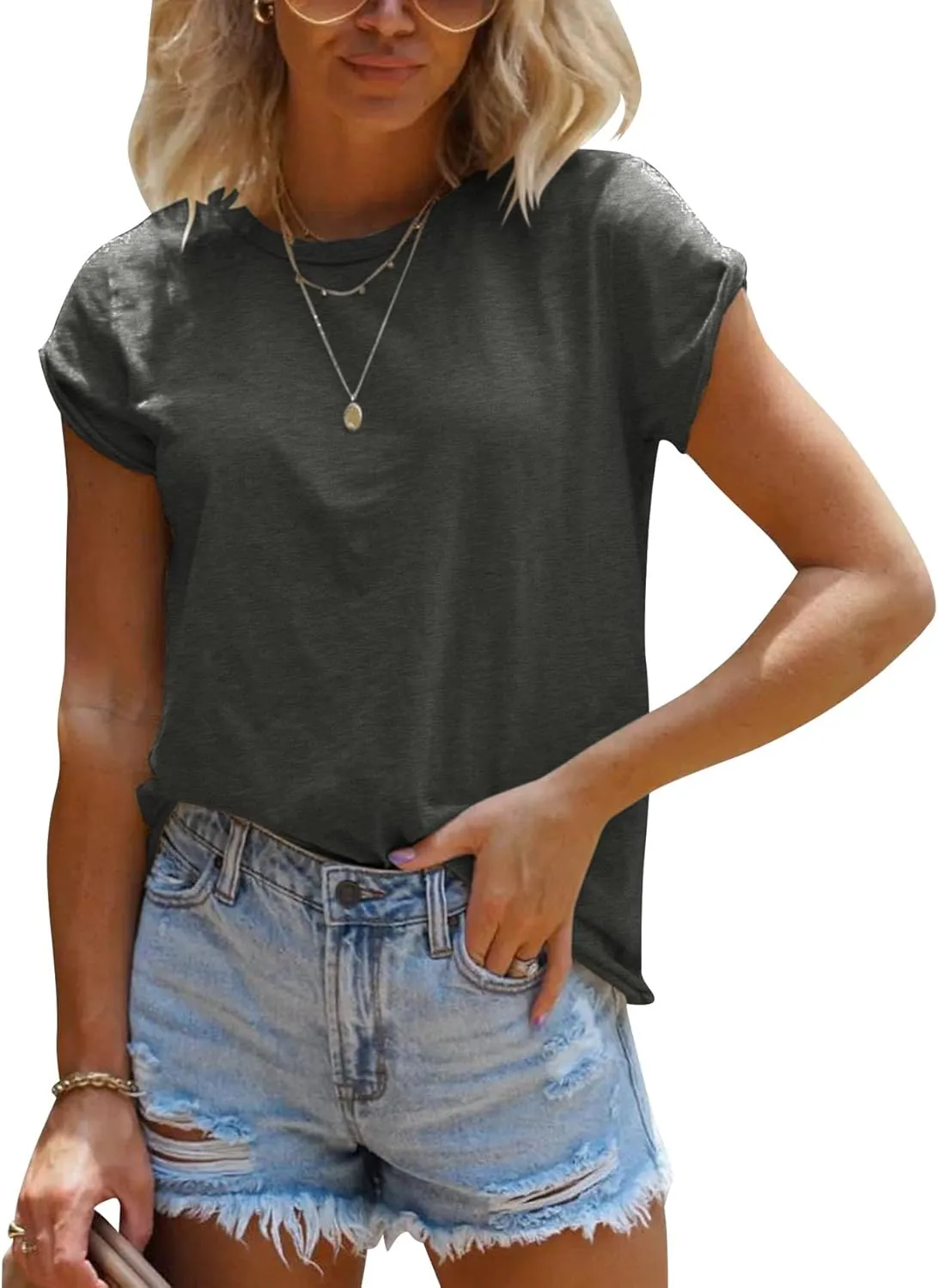 Women's Short Sleeve Tee Summer Crewneck T-Shirt Casual Loose Fit Basic Shirts
