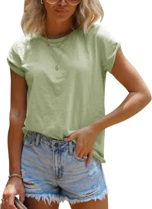 Women's Short Sleeve Tee Summer Crewneck T-Shirt Casual Loose Fit Basic Shirts