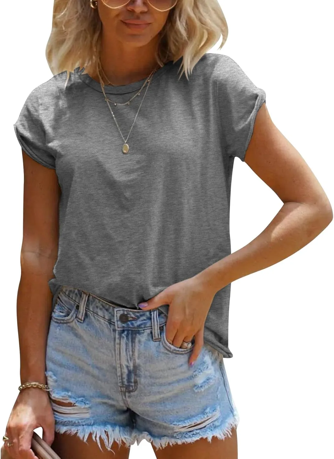 Women's Short Sleeve Tee Summer Crewneck T-Shirt Casual Loose Fit Basic Shirts
