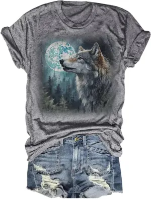Women's Three Raccoons Vintage T-Shirt Retro Moon Tops Funny Raccoon Lovers Graphic Tee